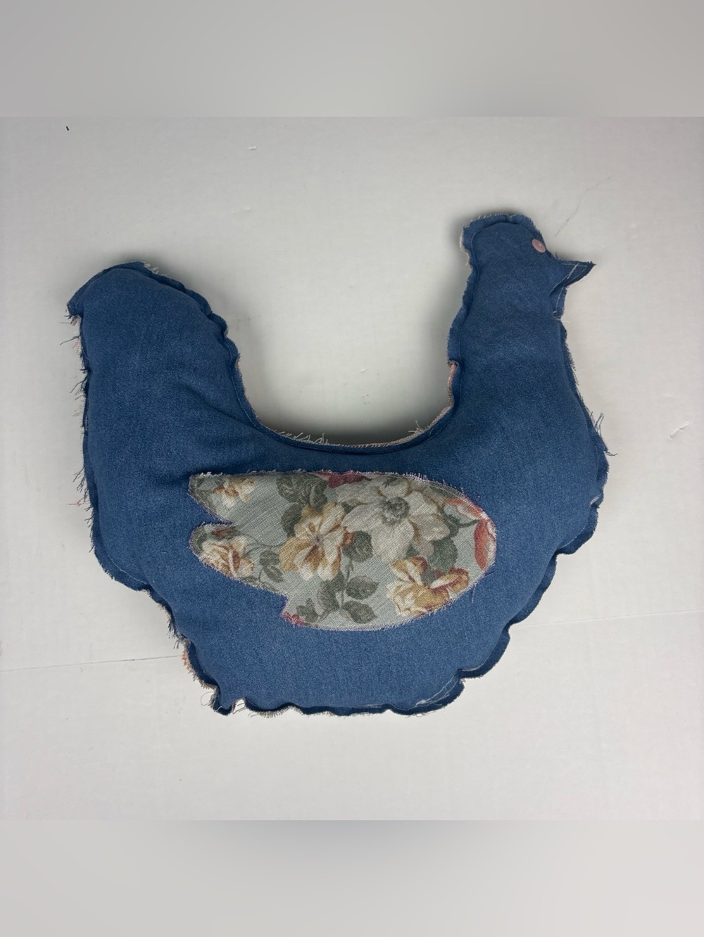 Chicken Pillow Floral Denim Handmade Repurposed Farmhouse Couch Decorative